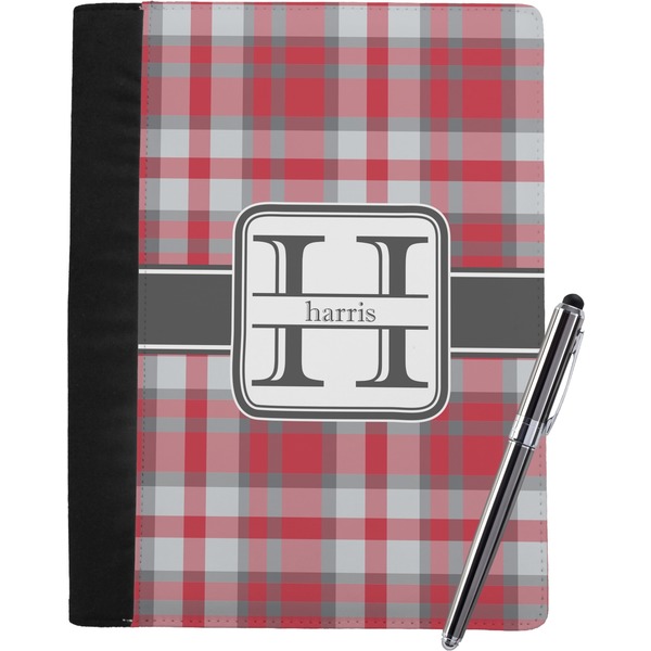 Custom Red & Gray Plaid Notebook Padfolio - Large w/ Name and Initial