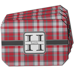 Red & Gray Plaid Dining Table Mat - Octagon w/ Name and Initial