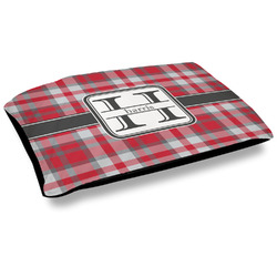 Red & Gray Plaid Outdoor Dog Bed - Large (Personalized)