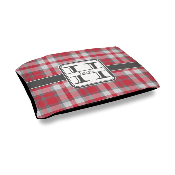 Custom Red & Gray Plaid Outdoor Dog Bed - Medium (Personalized)
