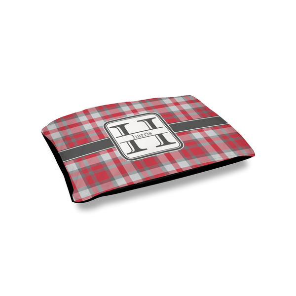 Custom Red & Gray Plaid Outdoor Dog Bed - Small (Personalized)