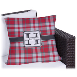 Red & Gray Plaid Outdoor Pillow - 20" (Personalized)