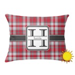 Red & Gray Plaid Outdoor Throw Pillow (Rectangular) (Personalized)