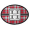 Red & Gray Plaid Iron On Oval Patch w/ Name and Initial