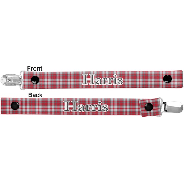 Red & Gray Plaid Pacifier Clip - Front and Back