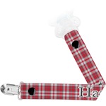Red & Gray Plaid Pacifier Clip (Personalized)