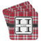 Red & Gray Plaid Paper Coasters w/ Name and Initial