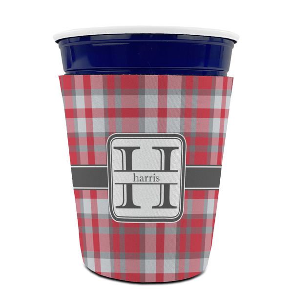 Red & Gray Plaid Party Cup Sleeves - without bottom - FRONT (on cup)