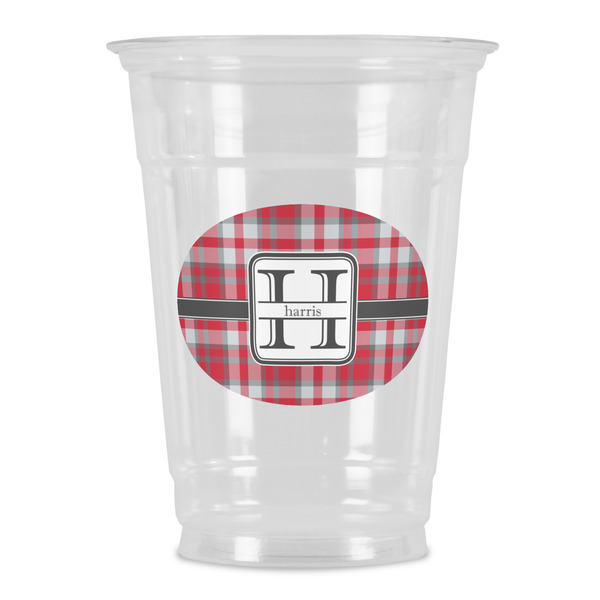 Custom Red & Gray Plaid Party Cups - 16oz (Personalized)