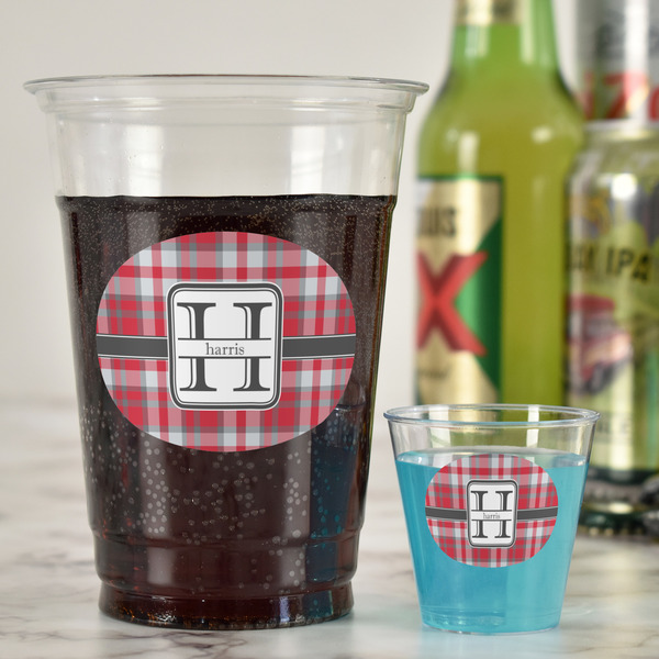 Red & Gray Plaid Party Cups - 16oz - In Context