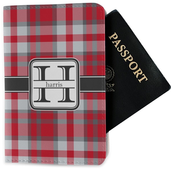 Custom Red & Gray Plaid Passport Holder - Fabric (Personalized)