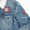 Red & Gray Plaid Patches Lifestyle Jean Jacket Detail