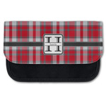 Red & Gray Plaid Canvas Pencil Case w/ Name and Initial
