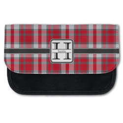 Red & Gray Plaid Canvas Pencil Case w/ Name and Initial