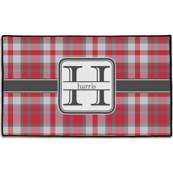 Custom Red & Gray Plaid Door Mat - 60"x36" (Personalized)