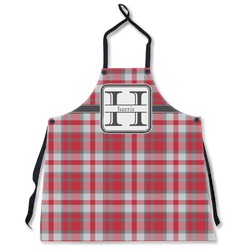 Red & Gray Plaid Apron Without Pockets w/ Name and Initial