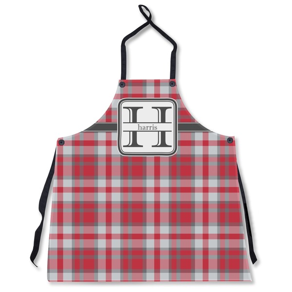 Custom Red & Gray Plaid Apron Without Pockets w/ Name and Initial
