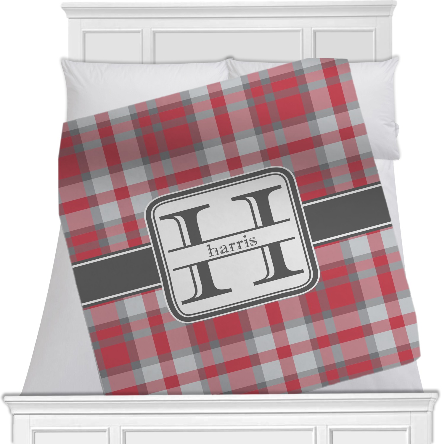Custom Red & Gray Plaid Minky Blanket (Personalized) YouCustomizeIt