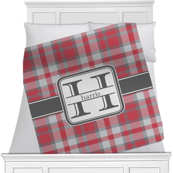 Custom Red & Gray Plaid Minky Blanket - Twin / Full - 80"x60" - Single Sided (Personalized)
