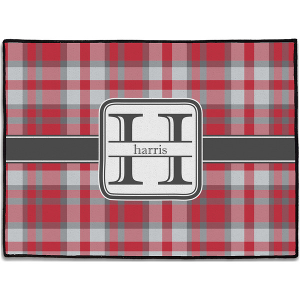 Custom Red & Gray Plaid Door Mat - 24"x18" (Personalized)