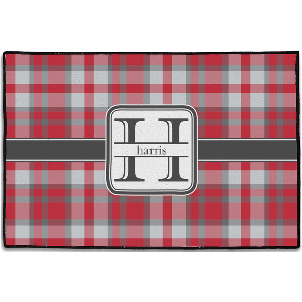 Custom Red & Gray Plaid Door Mat - 36"x24" (Personalized)
