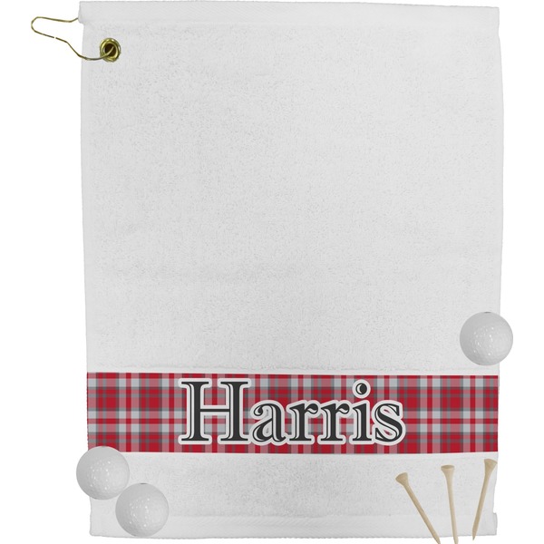 Custom Red & Gray Plaid Golf Bag Towel (Personalized)