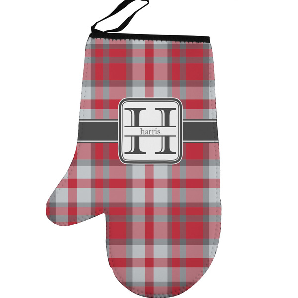 Custom Red & Gray Plaid Left Oven Mitt (Personalized)
