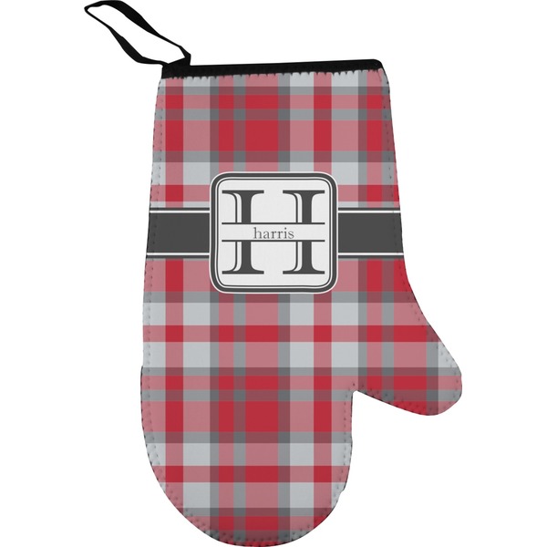 Custom Red & Gray Plaid Right Oven Mitt (Personalized)