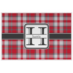 Red & Gray Plaid Laminated Placemat w/ Name and Initial