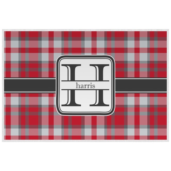Custom Red & Gray Plaid Laminated Placemat w/ Name and Initial