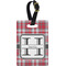 Red & Gray Plaid Plastic Luggage Tag - Rectangular w/ Name and Initial