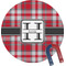 Red & Gray Plaid Personalized Round Fridge Magnet