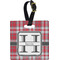 Red & Gray Plaid Plastic Luggage Tag - Square w/ Name and Initial