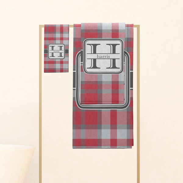 Red & Gray Plaid Personalized Towel Set