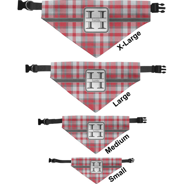 Red & Gray Plaid Pet Bandana Sizes