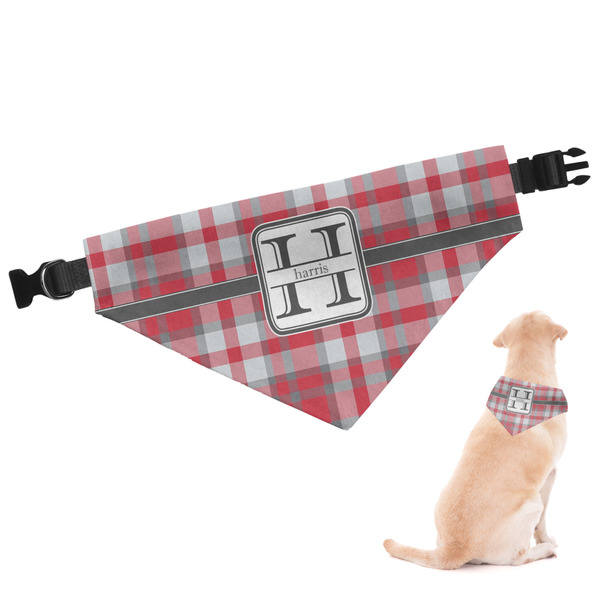Custom Red & Gray Plaid Dog Bandana (Personalized)
