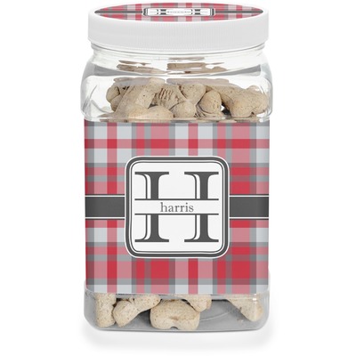 Red & Gray Plaid Dog Treat Jar (Personalized)