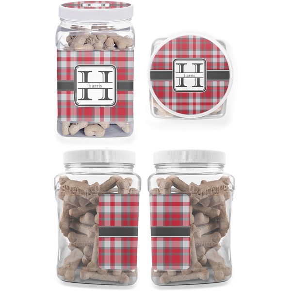 Red & Gray Plaid Pet Treat Jar - Multiple Angles