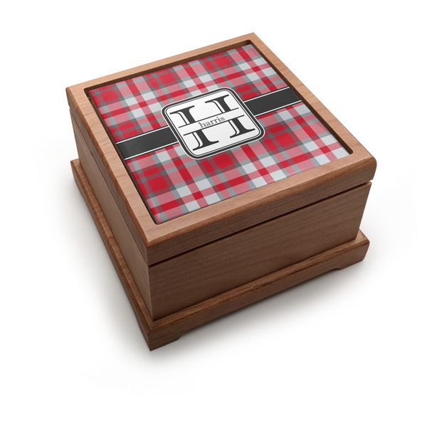 Custom Red & Gray Plaid Pet Urn w/ Name and Initial