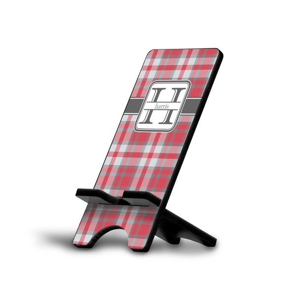 Custom Red & Gray Plaid Cell Phone Stand (Personalized)