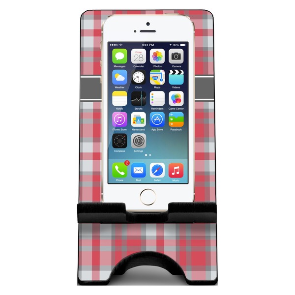 Red & Gray Plaid Phone Stand w/ Phone