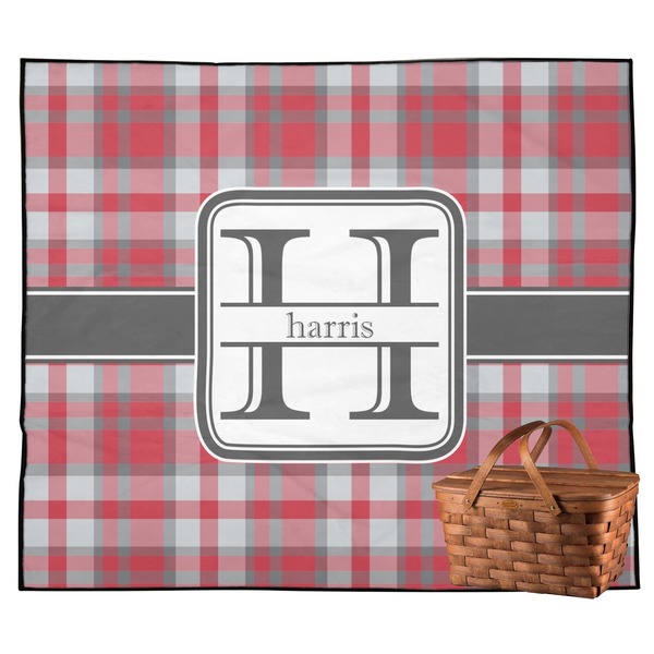 Custom Red & Gray Plaid Outdoor Picnic Blanket (Personalized)