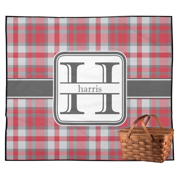 Custom Red & Gray Plaid Outdoor Picnic Blanket (Personalized)