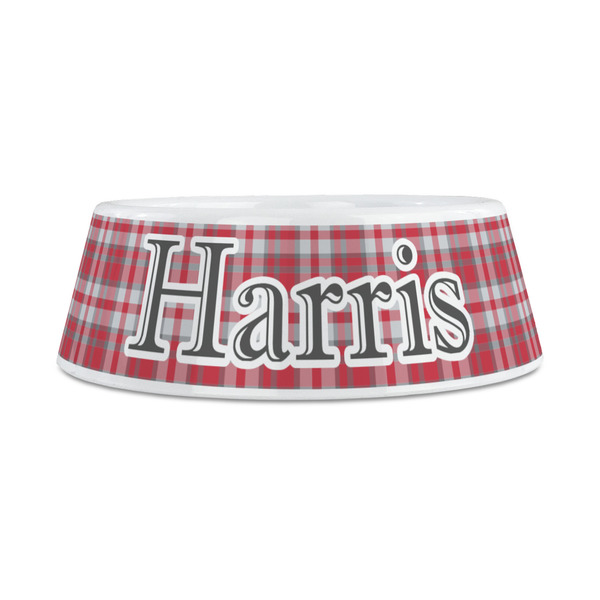Red & Gray Plaid Plastic Dog Bowls - Medium - FRONT