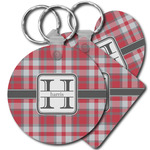 Red & Gray Plaid Plastic Keychain (Personalized)