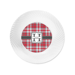 Red & Gray Plaid Plastic Party Appetizer & Dessert Plates - 6" (Personalized)