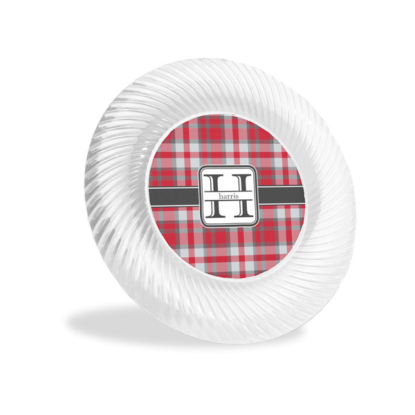 Custom Red & Gray Plaid Plastic Party Appetizer & Dessert Plates - 6" (Personalized)