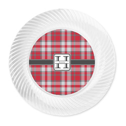 Red & Gray Plaid Plastic Party Dinner Plates - 10" (Personalized)