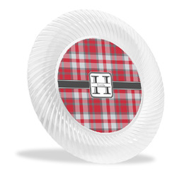 Red & Gray Plaid Plastic Party Dinner Plates - 10" (Personalized)