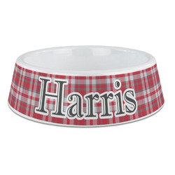 Red & Gray Plaid Plastic Dog Bowl - Large (Personalized)